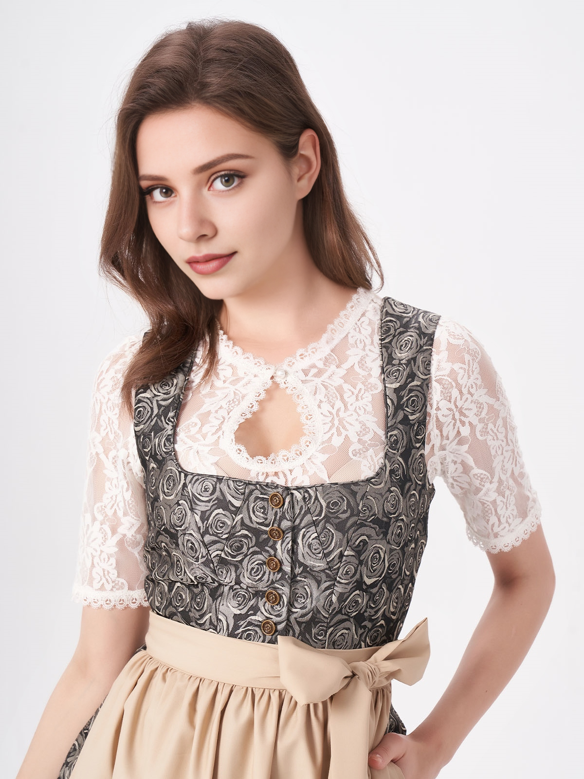 Dunkelgrünes Samt-Dirndl mit gelber Schürze