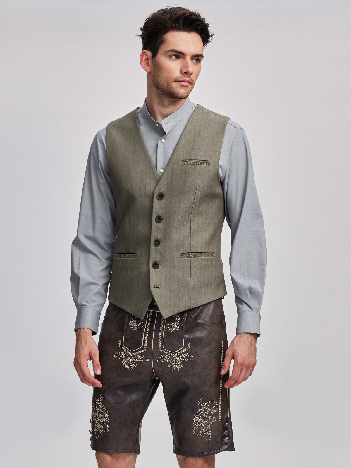 Dirndl Bluse hochgeschlossen mit Weste