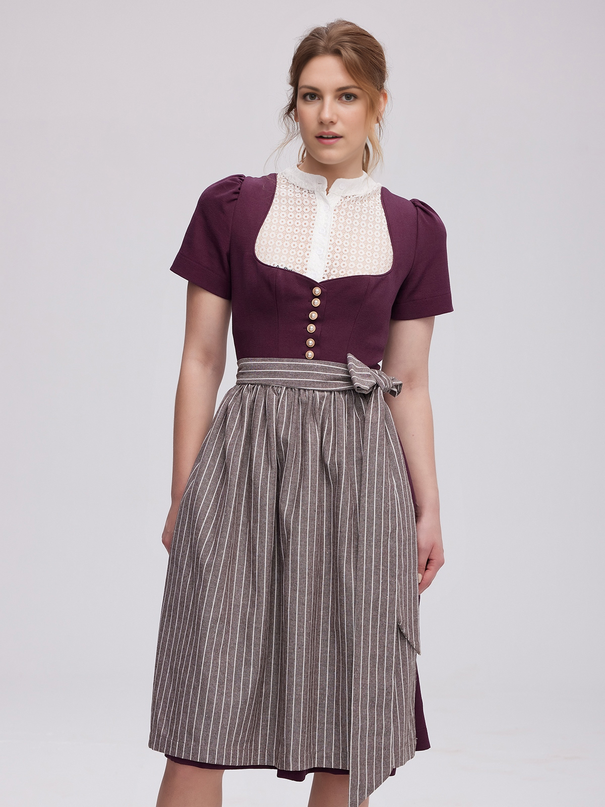 Dirndlbluse langarm V-Ausschnitt in Lila